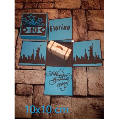 Schwarz / azur, 10 x 10 cm - Explosionsbox "New York" | EX3