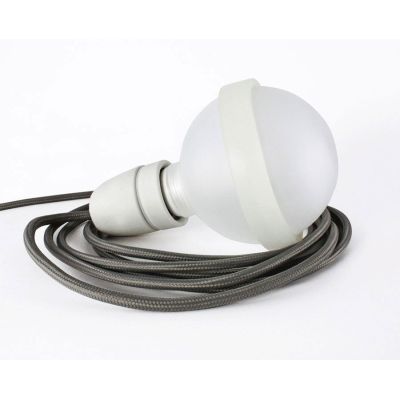 Graue Lampe, satinierte Glaskugel mit grauem Textilkabel | LL24