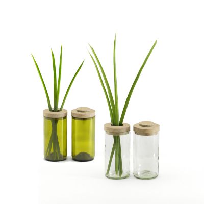 Vase & Dose grün - Vase und Dose - gefertigt aus einer Weinflasche mit Holzdeckel | 428101831 / EAN:4023116402670