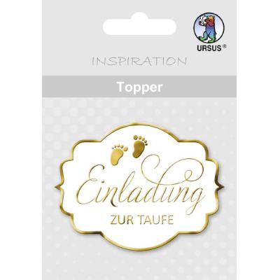 Silber - Topper "Einladung zur Taufe" weiß/silber oder weiß / gold | 56700007