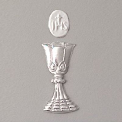 Silber - Wachsdekor, Kelch + Hostie, 44 x 14 mm, 1 Stk. / 2 - teilig, silber oder gold glänzend | 3532906