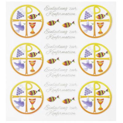 Sticker "Einladung zur Konfirmation" Kreuz mit Fischen und Schriftzug | 3452457
