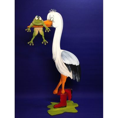 Bemalt - Storch mit Frosch ca 71cm, Bausatz zum Hinstellen | STC2471 / EAN:4251267115273