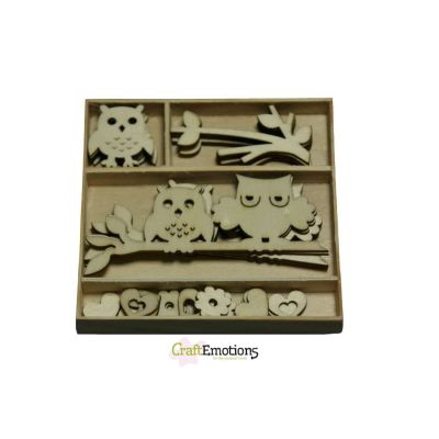 Holzornament Box Eulen 30 pcs - box 10,5 x 10,5 cm | 811500/0204