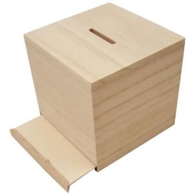 Sparschwein Holz quadratisch 8,7cm x 8,6cm x 8,4cm | 811760/0909 / EAN:8719348004473