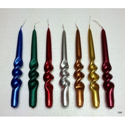 4 Stück Kerzen gedreht metallic Spiralkerzen je Farbe Höhe 23cm | AK-0099 / EAN:5903722272159