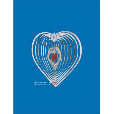 752 blau - Spirale 12750 Edelstahl Herz mit Kristallherz 110 mm Hochglanz poliert Windspiel | 12750