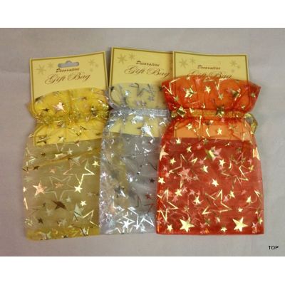 Farbe: gold - Weihnachts-Organzabeutel Decorative Gift Bag Größe ca. 25 x 19cm | WN-46302 / EAN:4037684463025