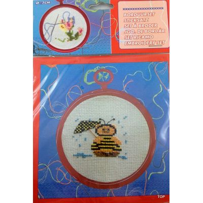 Sticksatz Stickset mit Rahmen Stickbild Biene mit Nadel, Wolle | 46300 / EAN:8711295463006