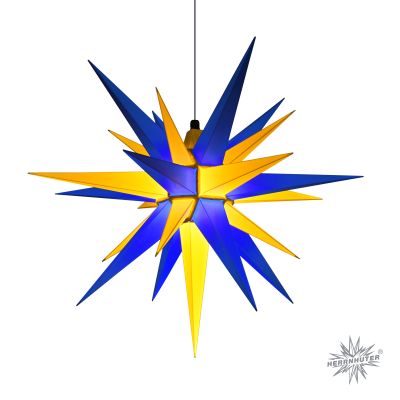 Ohne Zubehör - A1e blau/gelb Kunststoff Original Herrnhuter Stern für Innen mit LED | 50276