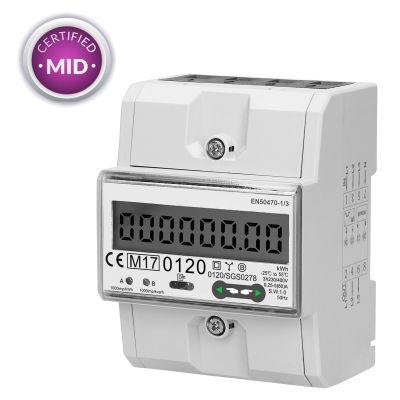 3-phasiger Stromzähler, 80A, RS-485-Anschluss, MID, 4,5 Module, DIN TH-35mm | 1649119ett / EAN:5902560322415