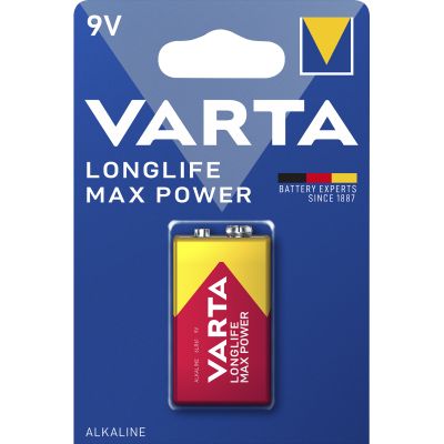 9V-Block Batterie VARTA "Longlife Max Power" Alkaline, 6LR61, 9V | 1300575ett / EAN:4008496545612