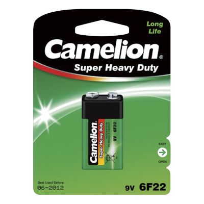 Block-Batterie CAMELION Super Heavy Duty 9 V, Typ 6F22, 1er-Blister | 1300128ett / EAN:4260033156341
