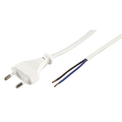 Euro-Netzkabel McPower mit blanken Enden Länge 5,0m, 2x0,75 mm², weiß | 1599212ett / EAN:4250967313903