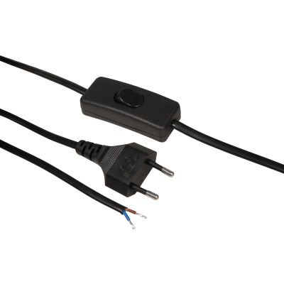 Euro-Netzkabel McPower mit Schnurschalter und blanken Enden, 2m, schwarz | 1300389ett / EAN:4250967322158