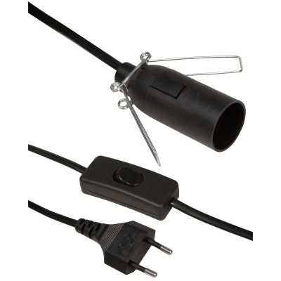 Euro-Netzkabel McPower mit Schnurschalter und E14 Fassung, 3,5m, schwarz | 1300401ett / EAN:4250967322196