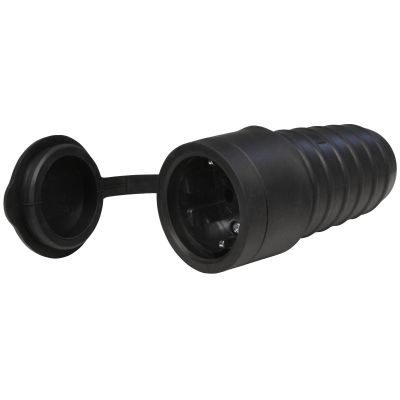 Gummi-Schutzkontakt-Kupplung McPower, schwarz, spritzwassergeschützt, mit Deckel | 1534014ett / EAN:4250967306257