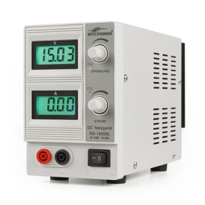 Labornetzgerät McPower "NG-1620BL" regelbar 0-15 V, 2 A, 2x beleuchtete LCDs, 30 W | 1542260ett / EAN:4250967300859
