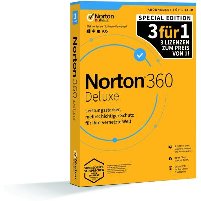 Norton 360 Deluxe - 3 for 1 Promo (3 Geräte | 1 Jahr) (Code-in-a-Box) | 590328jak / EAN:5397231003364
