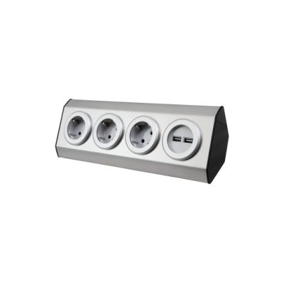 Steckdosenblock McPower "Premium" Aufbau, Edelstahl, 3-fach Schutzkontakt + USB | 1535021ett / EAN:4250967327467