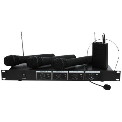 VHF-Funkmikrofon-Set IBIZA "VHF4H" 4-Kanäle, bis zu 60m Reichweite | 1800061ett / EAN:5420047121950