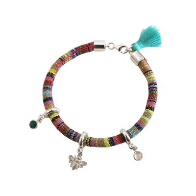 Gemshine - Damen - Armband - 925 Silber - AZTEC - BEE - Biene - Smaragd - Grün - Rosenquarz - Rosa | 11531180drops/gem