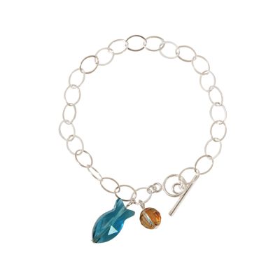 Gemshine - Damen - Armband - 925 Silber - Fisch - Blau - MADE WITH SWAROVSKI ELEMENTS® - 3 cm | 11531344drops/gem