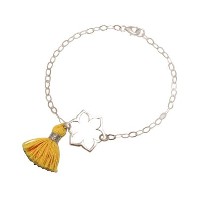 Gemshine - Damen - Armband - 925 Silber - Lotus Blume - Mandala - Quaste - Goldgelb - YOGA | 11612519drops/gem