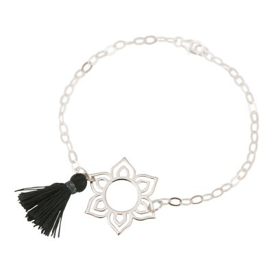 Gemshine - Damen - Armband - 925 Silber - Lotus Blume - Mandala - Quaste - Grau - YOGA | 11612520drops/gem