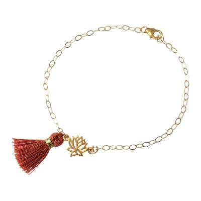 Gemshine - Damen - Armband - 925 Silber - Vergoldet - Lotus Blume - Quaste - Rotbraun - YOGA | 11612533drops/gem