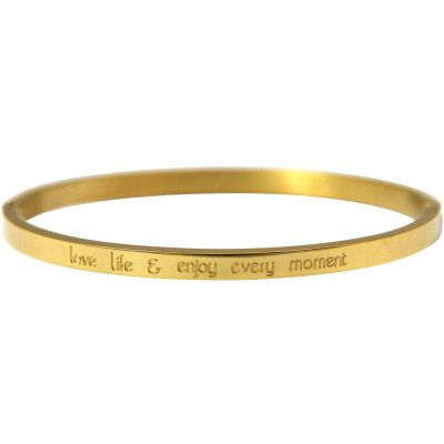 Gemshine - Damen - Armband - Armreif - Love life and enjoy every Moment - WISHES - Gold - 4 mm | 11612546drops/gem