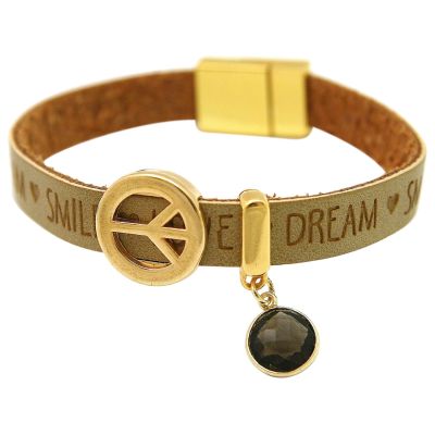 Gemshine - Damen - Armband - Frieden - Peace - WISHES - Rauchquarz - Braun Sand - Magnetverschluss | 11530885drops/gem