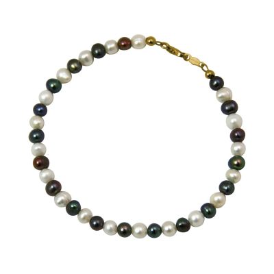 Gemshine - Damen - Armband - Perlen - Tahiti - Grau Weiß - Vergoldet - 19 cm | 11531604drops/gem