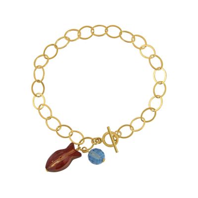 Gemshine - Damen - Armband - Vergoldet - Fisch - Rot - Blau - MADE WITH SWAROVSKI ELEMENTS® - 3 cm | 11531362drops/gem