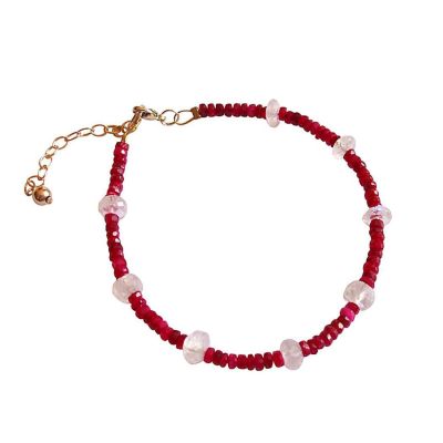 Gemshine - Damen - Armband - Vergoldet - Rubin - Rot - Mondstein - Weiß - Facettiert | 110679drops/gem