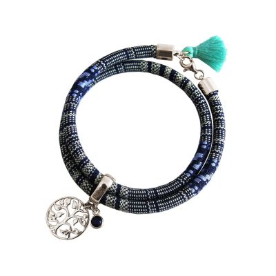 Gemshine - Damen - Armband - Wickelarmband - 925 Silber - Lebensbaum - AZTEC - Saphir - Blau | 11531186drops/gem