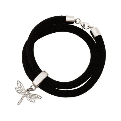Gemshine - Damen - Armband - Wickelarmband - 925 Silber - Libelle - Schwarz | 11531161drops/gem