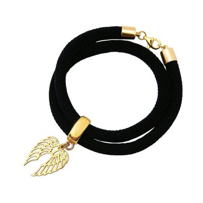 Gemshine - Damen - Armband - Wickelarmband - 925 Silber - Vergoldet - Flügel - Schwarz | 11531235drops/gem