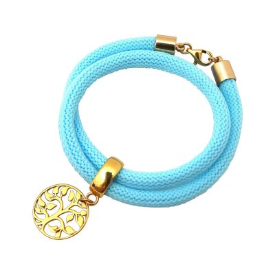 Gemshine - Damen - Armband - Wickelarmband - 925 Silber - Vergoldet - Lebensbaum - Blau | 11531227drops/gem