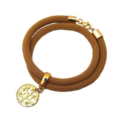 Gemshine - Damen - Armband - Wickelarmband - 925 Silber - Vergoldet - Lebensbaum - Braun | 11531222drops/gem