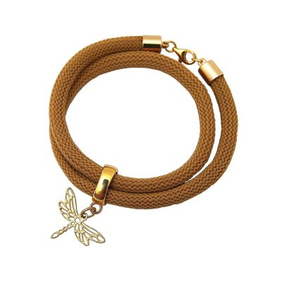 Gemshine - Damen - Armband - Wickelarmband - 925 Silber - Vergoldet - Libelle - Braun | 11531221drops/gem