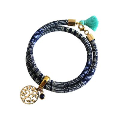 Gemshine - Damen - Armband - Wickelarmband - Vergoldet - Lebensbaum - AZTEC - Saphir - Blau | 11531256drops/gem