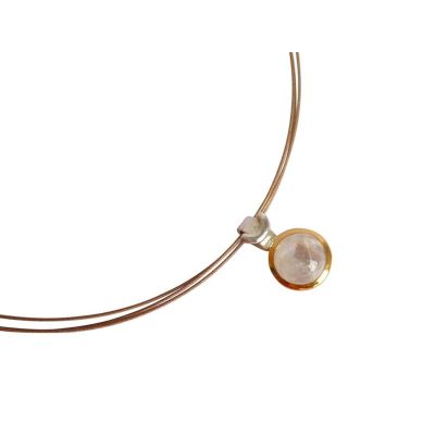 Gemshine - Damen - Halskette - 925 Silber - Vergoldet - Mondstein - Weiß - 10mm | 11612627drops/gem