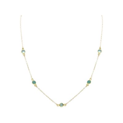 Gemshine - Damen - Halskette - 925 Sterling Silber - Vergoldet - Aqua - Chalzedon - 52 cm | 11530819drops/gem