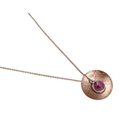 Gemshine - Damen - Halskette - Anhänger - 925 Silber - Rose Vergoldet - Schale - Geometrisch - Design - Rubin  | 11531805drops/gem