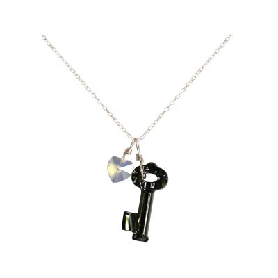 Gemshine - Damen - Halskette - Anhänger - 925 Silber - Schlüssel - Herz - Schwarz - Weiß - MADE WITH SWAROVSKI | 11531383drops/gem