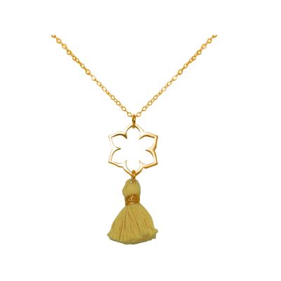 Gemshine - Damen - Halskette - Anhänger - 925 Silber - Vergoldet - Lotus Blume - Mandala - Quaste - Goldgelb - | 11531429drops/gem