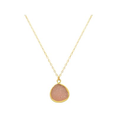 Gemshine - Damen - Halskette - Anhänger - 925 Sterling Silber - Vergoldet - DRUZY - Rose - Quarz - 45 cm | 11530814drops/gem