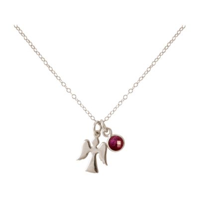 Gemshine - Damen - Halskette - Anhänger - Engel - Schutzengel - 925 Silber - Rubin - Rot - 1,3 cm | 11531323drops/gem