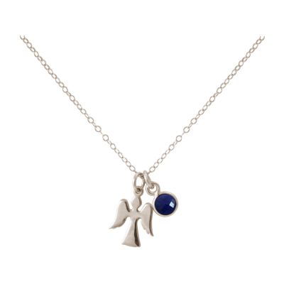 Gemshine - Damen - Halskette - Anhänger - Engel - Schutzengel - 925 Silber - Saphir - Blau - 1,3 cm | 11531324drops/gem
